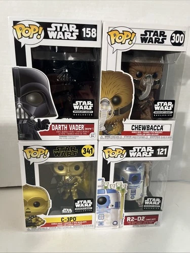 Funko Pop! Star Wars Darth Vader Chewbacca C-3PO & R2-D2 Smugglers Bounty 4 Lot