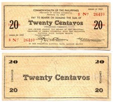 WWII 1942 Philippines Province of Negros Occidental 20 Centavos S632 Check Issue