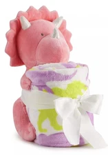 Triceratops Pink Pillow Buddy & Throw Blanket Set 50”x60” The Big One 2 Piece