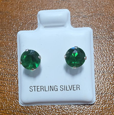925 Sterling Silver Round Green Stud Earrings...