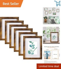 Set of 6 Brown Picture Frames 8x10 or 5x7 Mat Wall or Table Decor