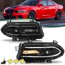 Pair For 2015-2022 Dodge Charger Halogen LED DRL Projector Headlight Left&Right