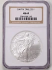 2007-W $1 1oz Burnished Silver American Eagle MS69 NGC 3084443-187