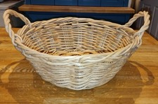 Large French Style Wicker Basket 40cm Round wth Handles Cottage Farmhouse Rustic