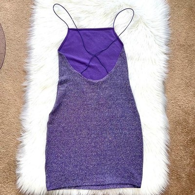strapless open back dress Chanel CC Logo Knitted Sparkly Dress Purple