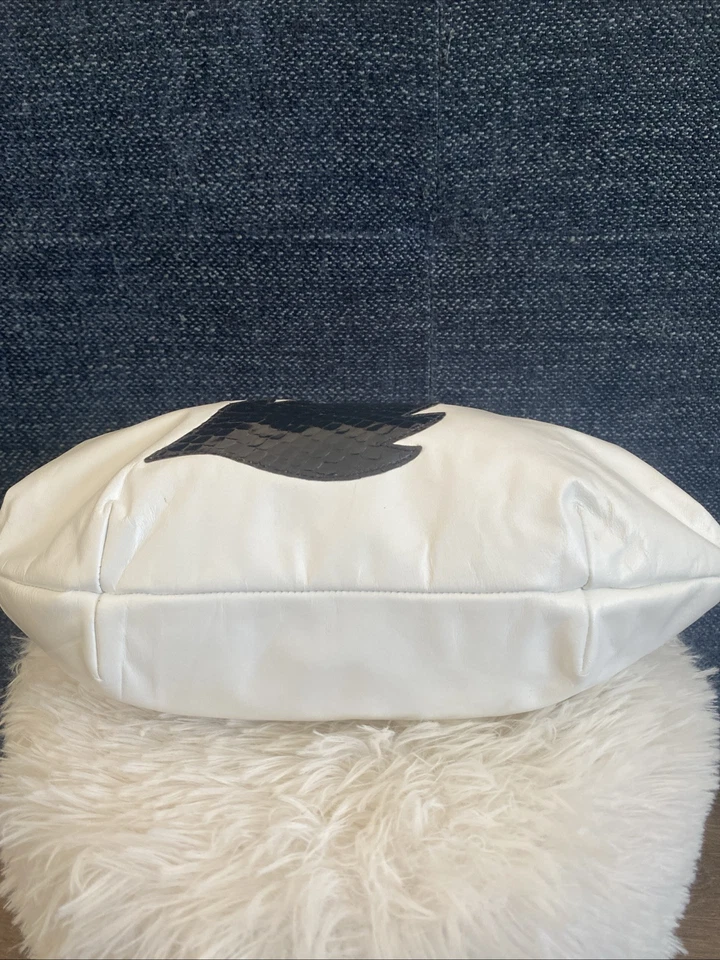 Bolsa tiracolo de ombro retrô década de 1980 couro branco com remendo colorido - Imagem 4 de 4