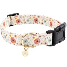  Cotton Designer Dogs Collar Cute Flower Dog Collars for Girl Female XS Beige