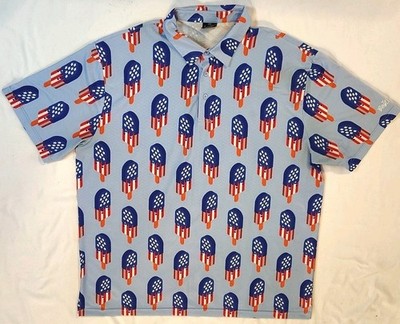 Golf Gods Polo Performance Shirt Men's 2XL Blue Patriotic Popsicle