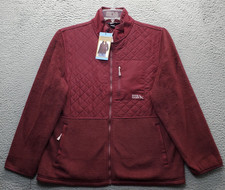 Eddie Bauer Zip Up Polar Fleece Jacket Womens L Red Mixed Media Quilted EB010877