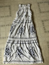 LOFT White Blue Floral SunDress Sleeveless button keyhole back size Small lined