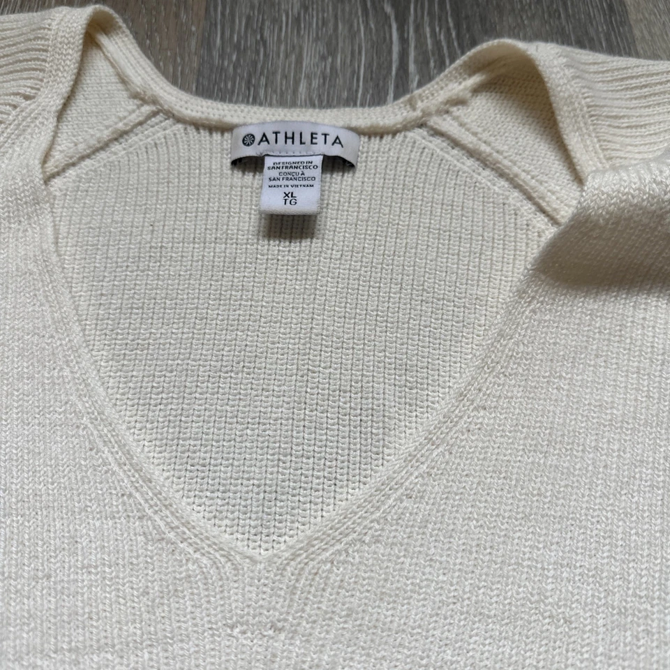 Suéter Athleta Para Mujer Crema Hannover Refinado Acanalado Cuello en V Talla XL Foto 3 de 4