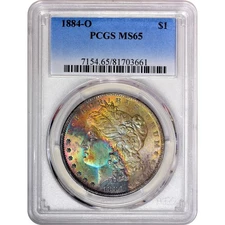 1884o  PCGS MS65  MONSTER Rainbow Toning -   Morgan Silver Dollar FF