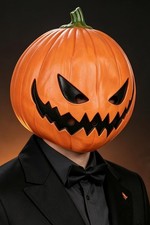 Creepy Pumpkin Mask for Adults Halloween, Latex Evil Smile Pumpkin Head Cospl...