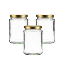 500ml Panelled Glass Jam Jar with Lid – Gold / Black / Silver – sets 6-100