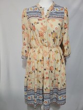 C3745 Floral Tiered Midi Dress Womens Small Yellow Excellent Boho Rayon