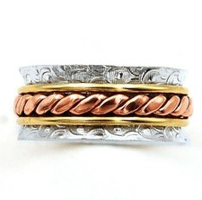 Three Tone Meditation Spinner 925 Sterling Silver Band Ring Sz 7