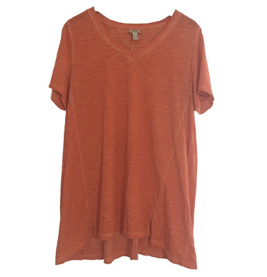 Logo Lori Goldstein T Shirt Top Sz L Short Sleeve V Neck Burnout Cotton Pullover