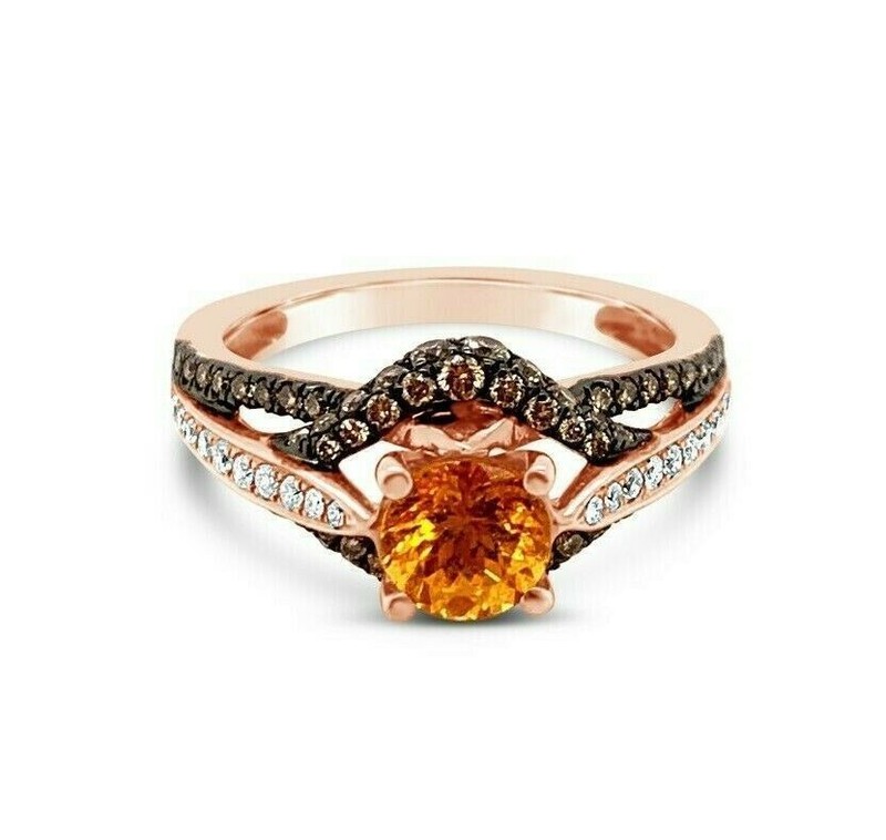 Le Vian 14K Rose Gold Cocktail Ring 1.86 cts Spessartine Garnet Diamonds Size 7