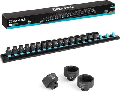 38 Drive Stubby Impact Socket Set, Low Profile Impact Sockets, 19-Piece, Metric,