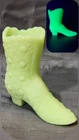 Vtg Satin Custard/Vaseline/Uranium Fenton Art Glass Daisy & Button Boot/Shoe