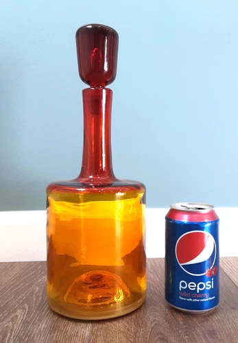 BLENKO Art Glass Tangerine # 6628 Bubble Stopper 13" Decanter Bottle MYERS MCM