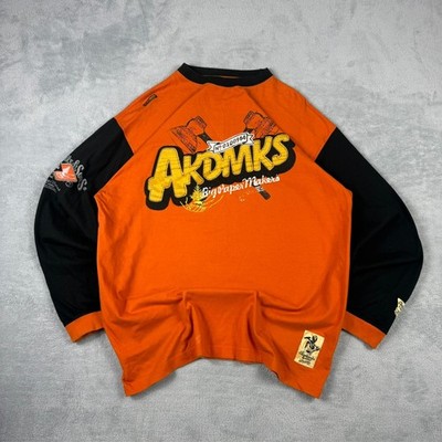 Vintage Akademiks Big Paper Makers Orange Oversized Sz M Lightweight Sweatshirt