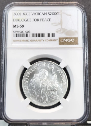 2001 VATICAN SILVER 2000 LIRE S2000L DIALOGUE FOR PEACE NGC MS 69 RARE TOP POP