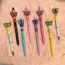 Custom Handmade set of 8 beaded pens butterfly gifts basket filler