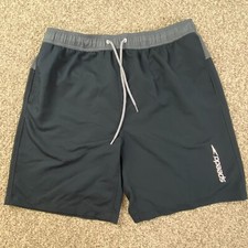 Speedo Swim Trunks Mens Extra Large Dark Gray Logo Pocket Drawstring Mesh Lining