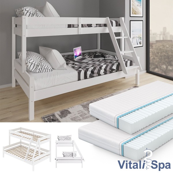 Kinderbett Etagenbett Hochbett Spielbett Massiv Stockbett Everest Weiß Vitalispa-image