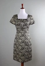 BROOKS BROTHERS NWT $169 Gold Foil Metallic Jacquard Sheath Dress Size 4