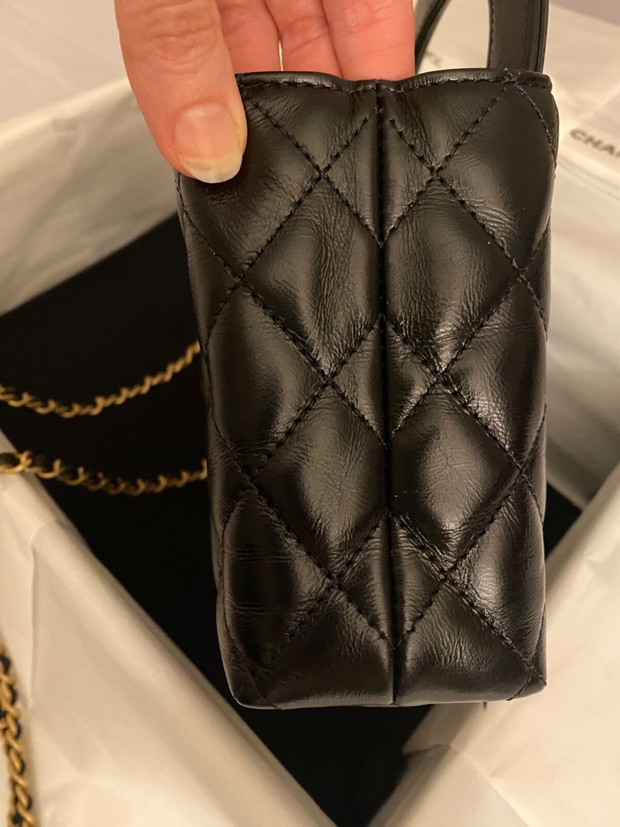 Chanel Kelly Nano Small Black Top Handle Purse With Chain