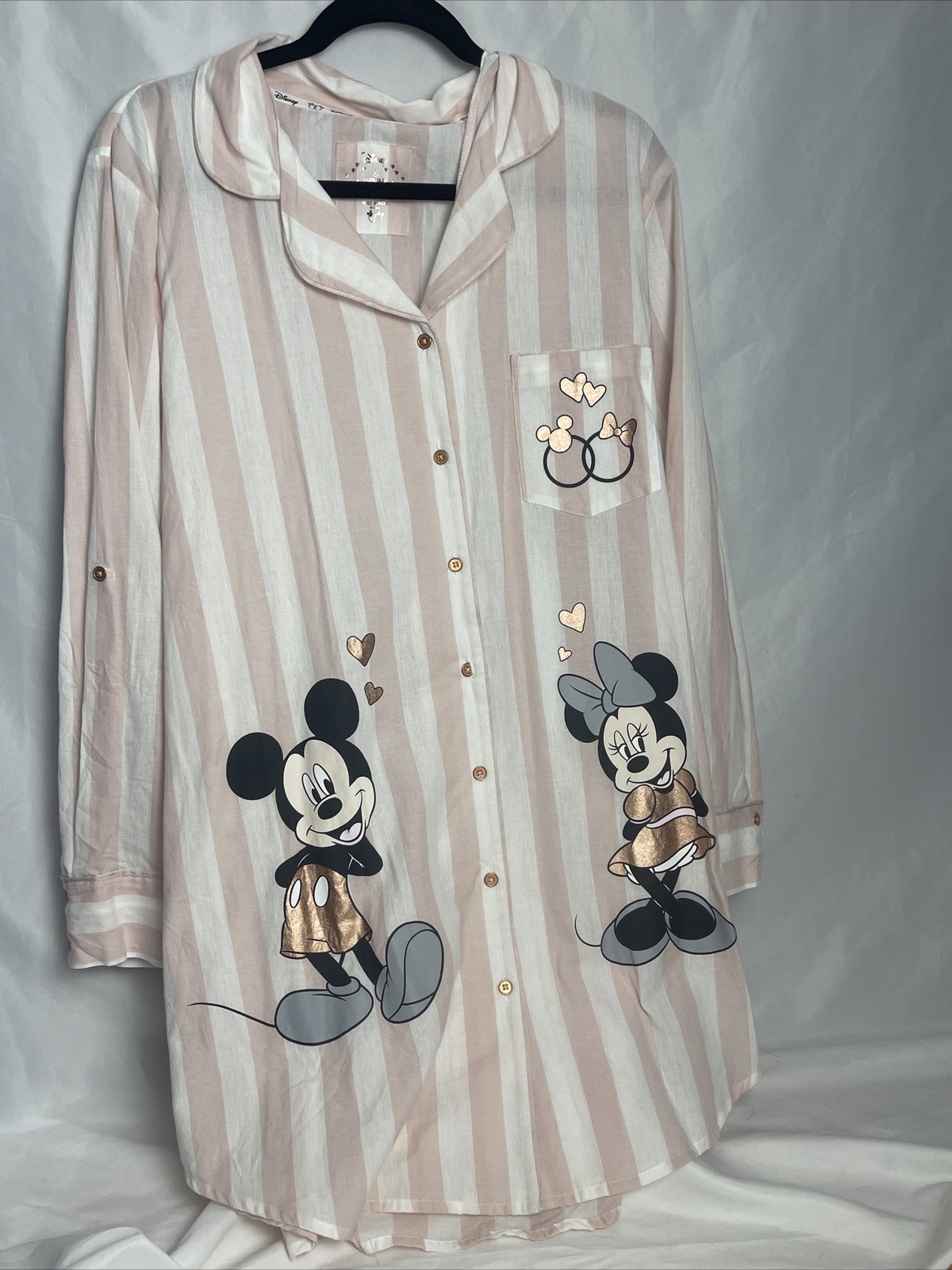 Pinstripe Pajama Shirt Team Bride Disney Pjs Nightwear Primark Minnie Mouse XL