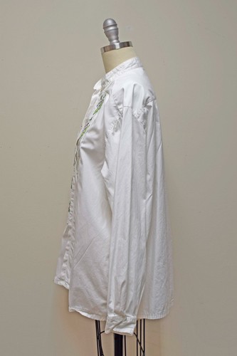 Camicia oversize RICAMATA A MANO Abbellita Bianco Cotone Bottone Frontale - O/S - Foto 2 di 4