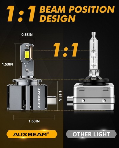 AUXBEAM CANBUS D3S/D3C/D3R LED Bulb Replace Factory HID Headlight 6000K White 2X - Picture 7 of 12