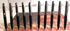 LOT OF 10 BLACK  TERZETTI MINI METAL POCKET BALLPOINT PENS+ CONDUCTIVE TIPS