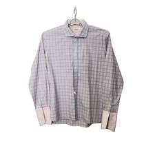 Ted Baker Endurance Dress Shirt Classic Fit French Cuff Mens 18 Plaid Red Blue