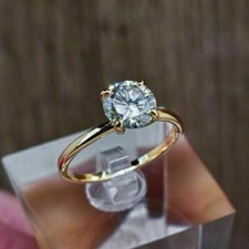 Solitaire 2Ct Round Diamond 14k Yellow Gold Finish Engagement Vintage Women Ring