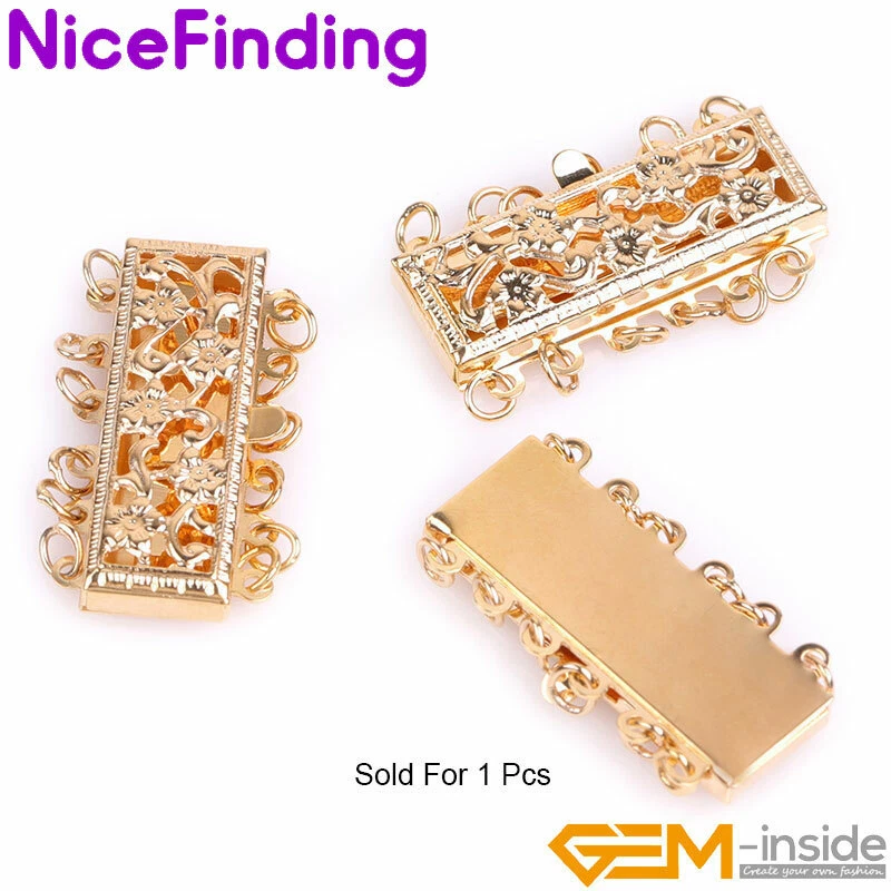 14K Gold Filled Layered Flower Filigree Snap Box Pearl Clasps Bracelet Necklace - Image 4 of 4