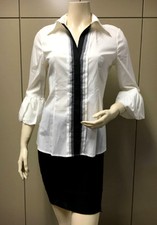 BCBG WHITE COMBO SLP1B297 LONG SLEEVE COTTON TOP NWOT S