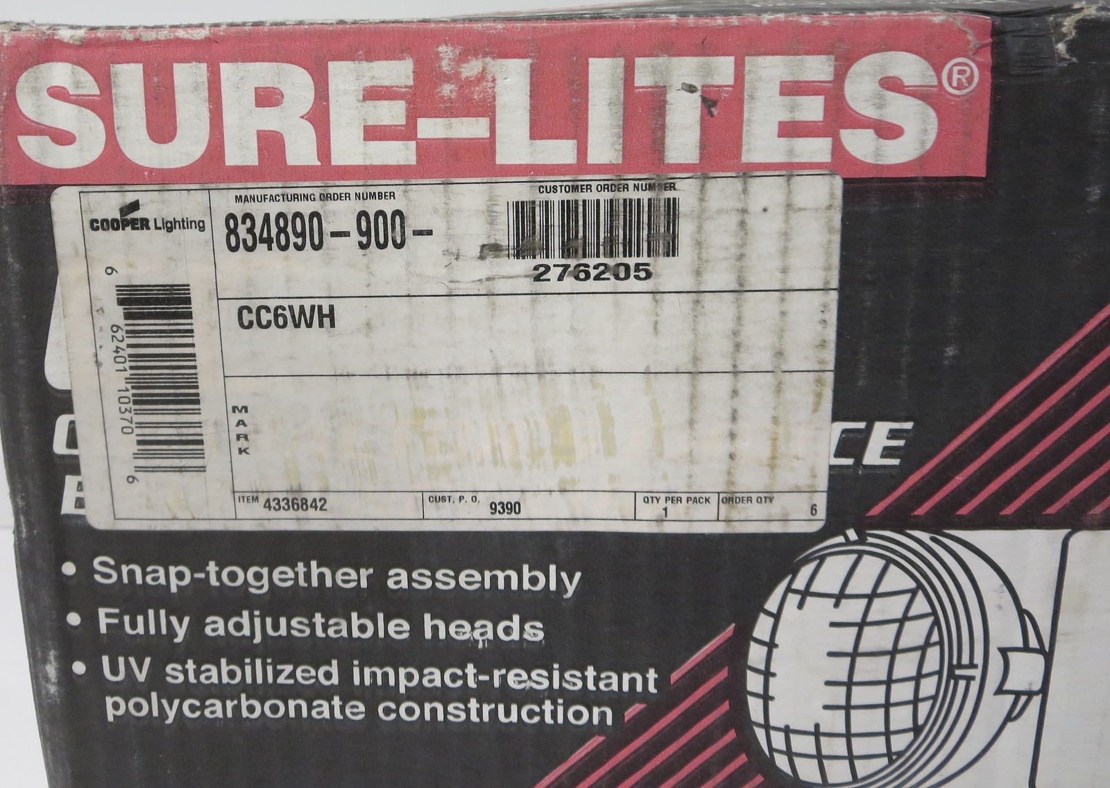 COOPER LIGHTING CC6WH SURE-LITES Emergency Lighting, 9 W Incandescent Lamp