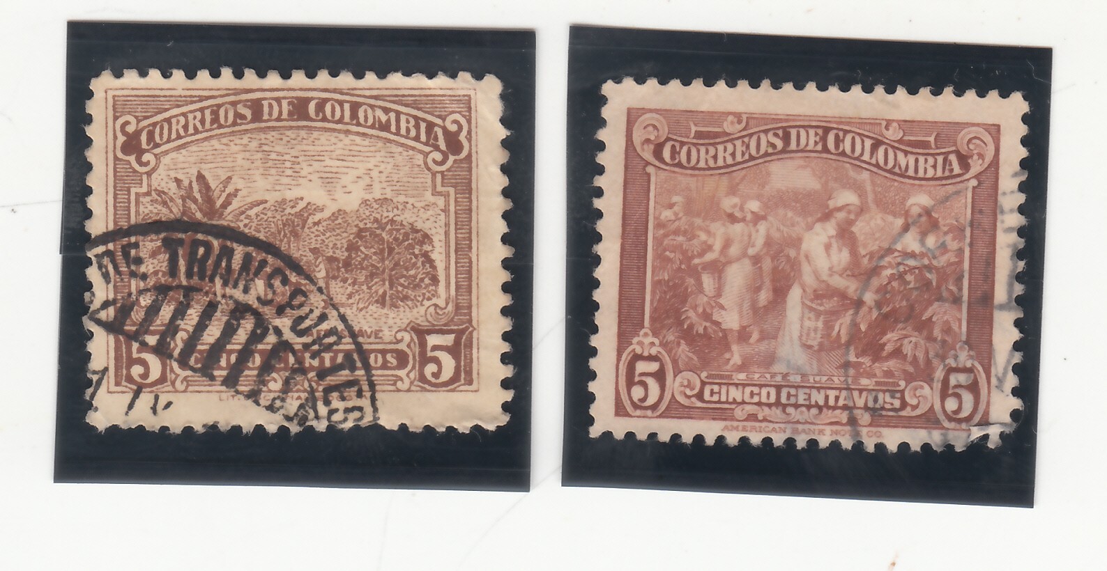 COLOMBIA 1932-39. Coffee Cultivation and Coffee Picking. 5c. SC# 413, 469. Used