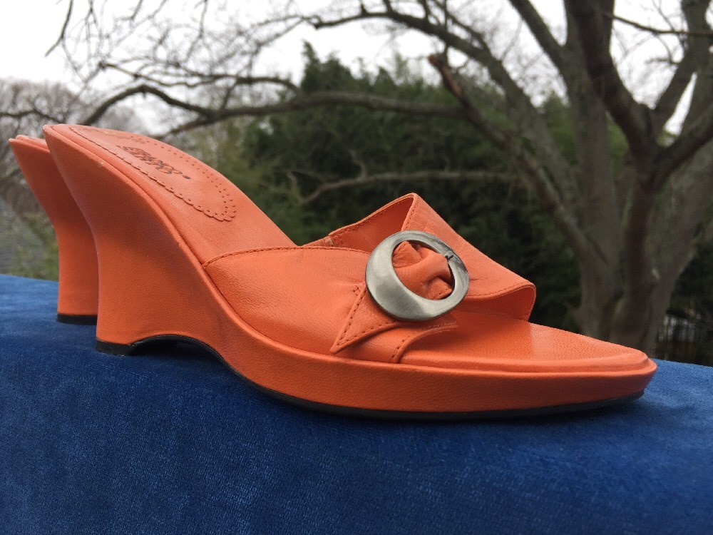 Sandales Escarpins Franco Sarto – Talons Hauts En Cuir Orange – Taille 5.5 Femme – Quasi Neuf