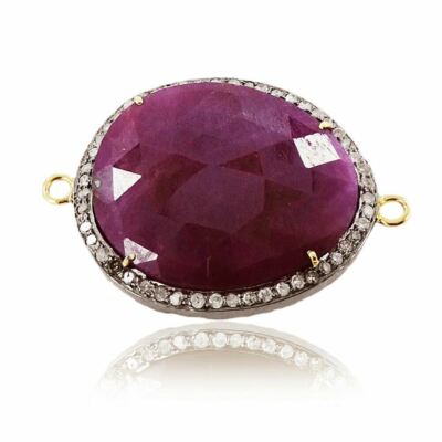 NEW Genuine Pave Diamond Ruby Connector Finding 925 Silver Gemstone Jewelry GIFT