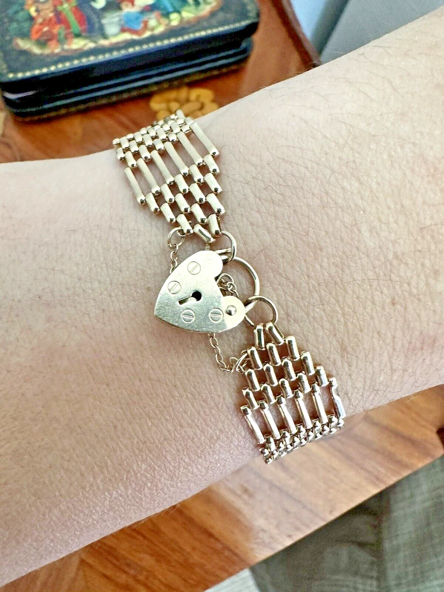 Hallmarked 9Ct Yellow Gold 6 Bar Gate Bracelet 14.4mm 12.13Gr