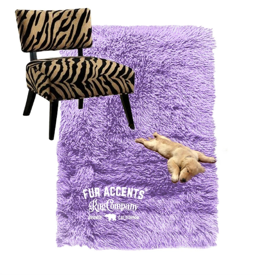Alfombra peluda lavanda contemporánea, felpa de piel sintética, forro de gamuza adherida, hecha en EE. UU. Foto 4 de 4