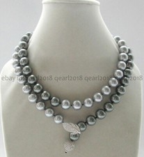 Silver Gray South Sea Shell Pearl Round Beads Necklace 14-50'' 8/10/12/14mm