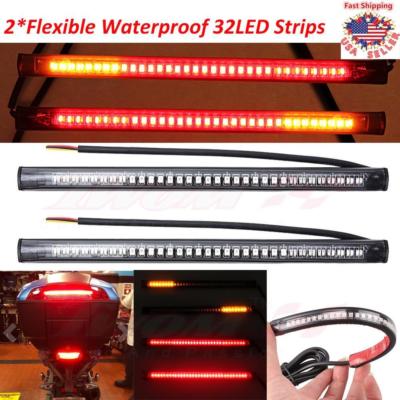2Pcs 8'' Motorcycle 48 LED Integrated Brake Stop Turn Signal Tail Light Strip Bar