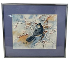 Vintage Leonard Williams original watercolor bluebird art approx. 12