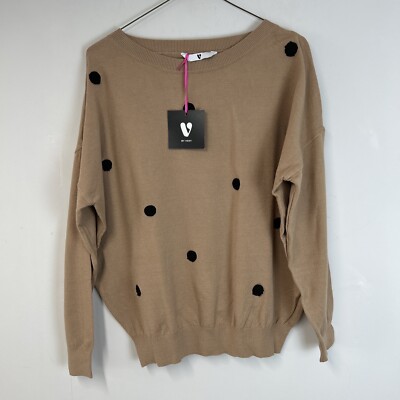 V by Very Teddy Polka Dot Crew Neck Jumper Camel & Black UK10 (QK9GP)